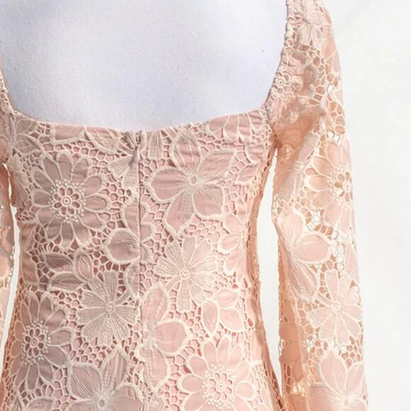 Storia Lia Square Neck Sheath Lace Mini Dress Blush Pink Lined Small S NEW - Picture 3 of 10